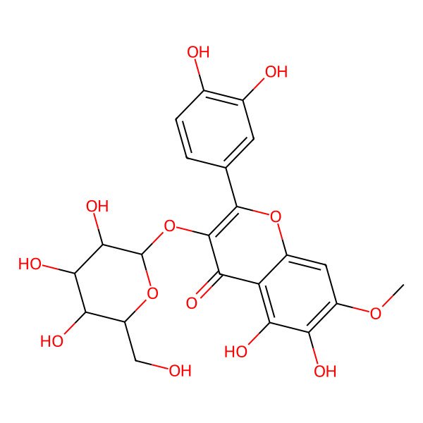 2D Structure of 2-(3,4-dihydroxyphenyl)-5,6-dihydroxy-7-methoxy-3-[(2S,3R,4S,5S,6R)-3,4,5-trihydroxy-6-(hydroxymethyl)oxan-2-yl]oxychromen-4-one