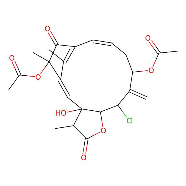 2D Structure of [(1E,3S,4R,7R,8S,10S,12Z,16S)-16-acetyloxy-8-chloro-3-hydroxy-4,16,17-trimethyl-9-methylidene-5,15-dioxo-6-oxatricyclo[12.2.1.03,7]heptadeca-1,12,14(17)-trien-10-yl] acetate