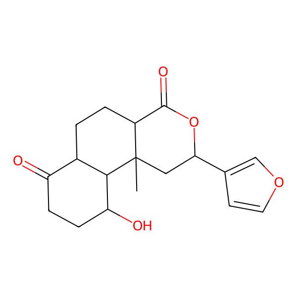 2D Structure of (2R,4aS,6aR,10R,10aS,10bR)-2-(furan-3-yl)-10-hydroxy-10b-methyl-1,2,4a,5,6,6a,8,9,10,10a-decahydrobenzo[f]isochromene-4,7-dione