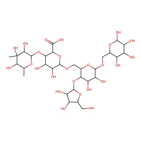 2D Structure of (2S,3S,4R,5R,6R)-6-[[(2R,3R,4R,5R,6R)-3-[(2S,3R,4R,5S)-3,4-dihydroxy-5-(hydroxymethyl)oxolan-2-yl]oxy-4,5-dihydroxy-6-[[(2R,3R,4S,5R,6R)-3,4,5,6-tetrahydroxyoxan-2-yl]methoxy]oxan-2-yl]methoxy]-4,5-dihydroxy-3-[(2S,3R,4R,5S,6S)-3,4,5-trihydroxy-4,6-dimethyloxan-2-yl]oxyoxane-2-carboxylic acid