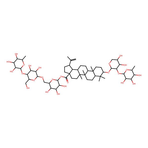 2D Structure of [6-[[3,4-Dihydroxy-6-(hydroxymethyl)-5-(3,4,5-trihydroxy-6-methyloxan-2-yl)oxyoxan-2-yl]oxymethyl]-3,4,5-trihydroxyoxan-2-yl] 9-[4,5-dihydroxy-3-(3,4,5-trihydroxy-6-methyloxan-2-yl)oxyoxan-2-yl]oxy-5a,5b,8,8,11a-pentamethyl-1-prop-1-en-2-yl-1,2,3,4,5,6,7,7a,9,10,11,11b,12,13,13a,13b-hexadecahydrocyclopenta[a]chrysene-3a-carboxylate
