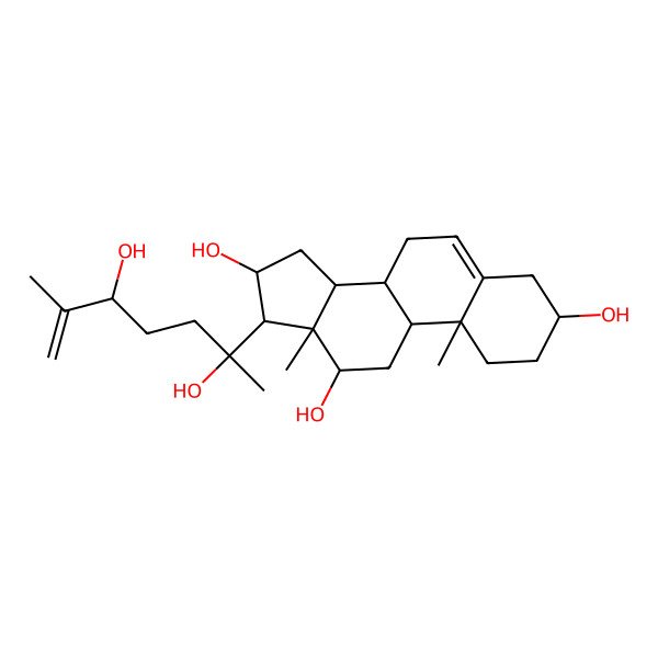 2D Structure of (3S,8R,9S,10R,12R,13S,14S,16S,17R)-17-[(2S,5R)-2,5-dihydroxy-6-methylhept-6-en-2-yl]-10,13-dimethyl-2,3,4,7,8,9,11,12,14,15,16,17-dodecahydro-1H-cyclopenta[a]phenanthrene-3,12,16-triol