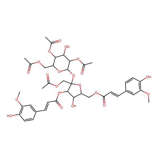 2D Structure of [5-(Acetyloxymethyl)-5-[3,5-diacetyloxy-6-(acetyloxymethyl)-4-hydroxyoxan-2-yl]oxy-3-hydroxy-4-[3-(4-hydroxy-3-methoxyphenyl)prop-2-enoyloxy]oxolan-2-yl]methyl 3-(4-hydroxy-3-methoxyphenyl)prop-2-enoate
