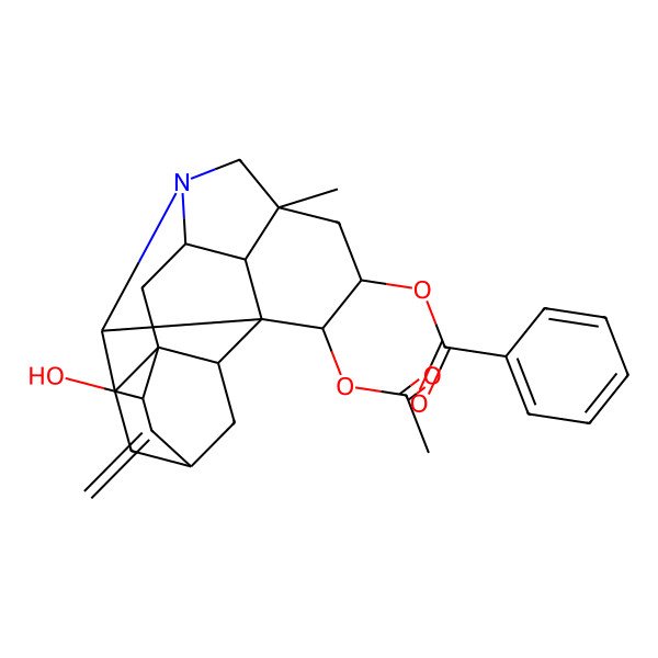 2D Structure of (2-Acetyloxy-13-hydroxy-5-methyl-12-methylidene-7-azaheptacyclo[9.6.2.01,8.05,17.07,16.09,14.014,18]nonadecan-3-yl) benzoate