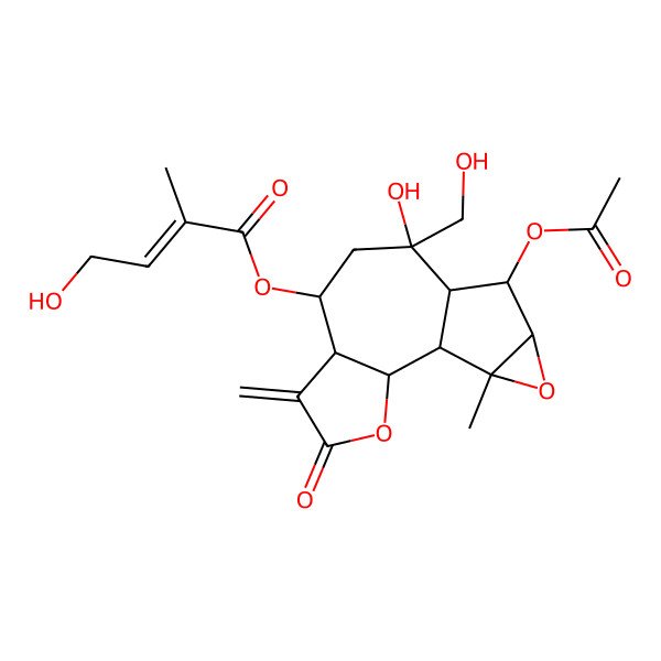 2D Structure of [(1S,2R,6R,7R,9R,10S,11S,12R,14S)-11-acetyloxy-9-hydroxy-9-(hydroxymethyl)-14-methyl-5-methylidene-4-oxo-3,13-dioxatetracyclo[8.4.0.02,6.012,14]tetradecan-7-yl] (E)-4-hydroxy-2-methylbut-2-enoate
