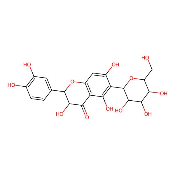 2D Structure of (2S,3S)-2-(3,4-Dihydroxyphenyl)-3,5,7-trihydroxy-6-((2S,3R,4R,5S,6R)-3,4,5-trihydroxy-6-(hydroxymethyl)tetrahydro-2H-pyran-2-yl)chroman-4-one