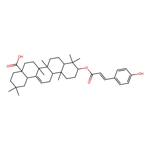 2D Structure of (4aS,6aR,6aS,6bR,8aR,10S,12aR,14bR)-10-[(Z)-3-(4-hydroxyphenyl)prop-2-enoyl]oxy-2,2,6a,6b,9,9,12a-heptamethyl-1,3,4,5,6,6a,7,8,8a,10,11,12,13,14b-tetradecahydropicene-4a-carboxylic acid