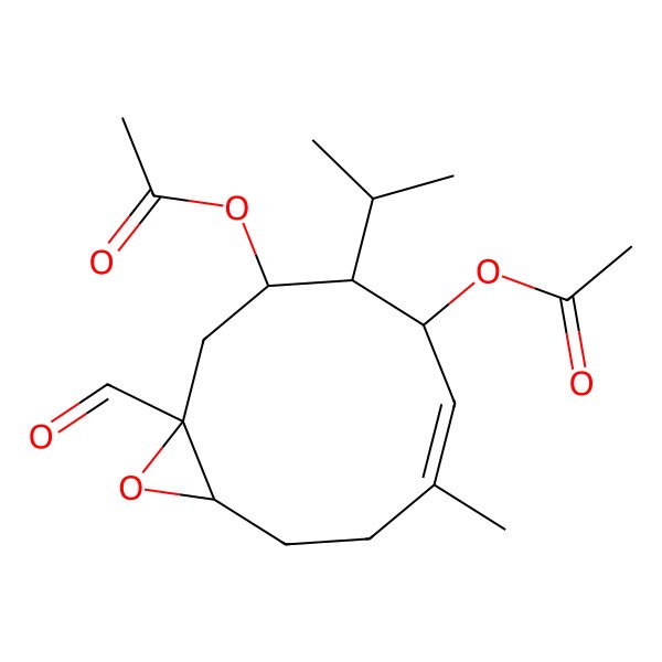 2D Structure of [(1S,3R,4S,5R,6Z,10R)-5-acetyloxy-1-formyl-7-methyl-4-propan-2-yl-11-oxabicyclo[8.1.0]undec-6-en-3-yl] acetate
