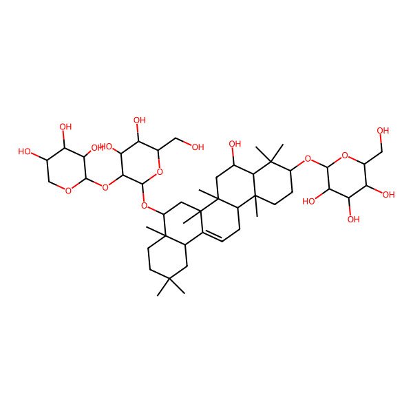 2D Structure of 2-[[8-[4,5-Dihydroxy-6-(hydroxymethyl)-3-(3,4,5-trihydroxyoxan-2-yl)oxyoxan-2-yl]oxy-5-hydroxy-4,4,6a,6b,8a,11,11,14b-octamethyl-1,2,3,4a,5,6,7,8,9,10,12,12a,14,14a-tetradecahydropicen-3-yl]oxy]-6-(hydroxymethyl)oxane-3,4,5-triol