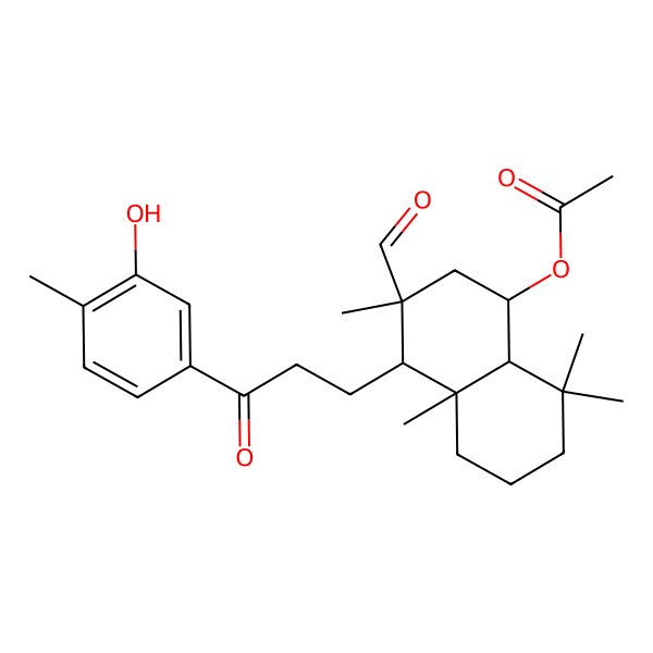 2D Structure of [(1R,3R,4R,4aR,8aS)-3-formyl-4-[3-(3-hydroxy-4-methylphenyl)-3-oxopropyl]-3,4a,8,8-tetramethyl-2,4,5,6,7,8a-hexahydro-1H-naphthalen-1-yl] acetate