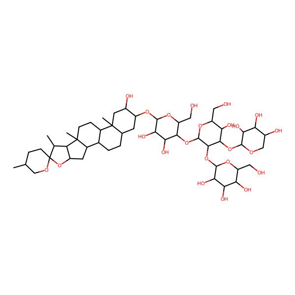 2D Structure of (2R,3S,4R,5R,6S)-2-[(2R,3S,4R,5S,6S)-2-[(2S,3R,4S,5S,6S)-4,5-dihydroxy-2-(hydroxymethyl)-6-[(1R,2S,4S,5'S,6S,7S,8R,9R,12S,13R,15S,16S,18S)-15-hydroxy-5',7,9,13-tetramethylspiro[5-oxapentacyclo[10.8.0.02,9.04,8.013,18]icosane-6,2'-oxane]-16-yl]oxyoxan-3-yl]oxy-5-hydroxy-6-(hydroxymethyl)-4-[(2R,3S,4R,5S)-3,4,5-trihydroxyoxan-2-yl]oxyoxan-3-yl]oxy-6-(hydroxymethyl)oxane-3,4,5-triol