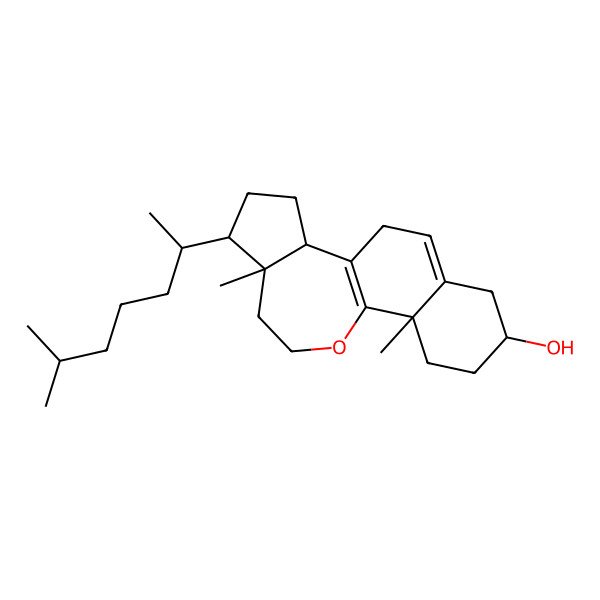 2D Structure of (2R,5R,6R,11S,14S)-6,11-dimethyl-5-[(2R)-6-methylheptan-2-yl]-9-oxatetracyclo[8.8.0.02,6.011,16]octadeca-1(10),16-dien-14-ol