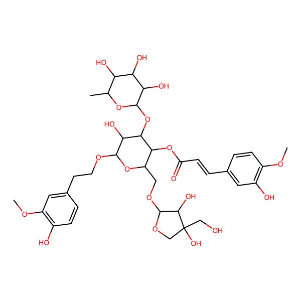 2D Structure of [(2S,3S,4R,5S,6R)-2-[[(2R,3R,4R)-3,4-dihydroxy-4-(hydroxymethyl)oxolan-2-yl]oxymethyl]-5-hydroxy-6-[2-(4-hydroxy-3-methoxyphenyl)ethoxy]-4-[(2R,3R,4R,5R,6R)-3,4,5-trihydroxy-6-methyloxan-2-yl]oxyoxan-3-yl] (Z)-3-(3-hydroxy-4-methoxyphenyl)prop-2-enoate