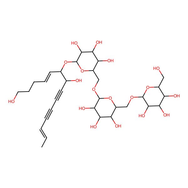 2D Structure of (2R,3R,4S,5S,6R)-2-[[(2R,3S,4S,5R,6R)-6-[[(2R,3S,4S,5R,6R)-6-[(4E,6S,7R,12E)-1,7-dihydroxytetradeca-4,12-dien-8,10-diyn-6-yl]oxy-3,4,5-trihydroxyoxan-2-yl]methoxy]-3,4,5-trihydroxyoxan-2-yl]methoxy]-6-(hydroxymethyl)oxane-3,4,5-triol