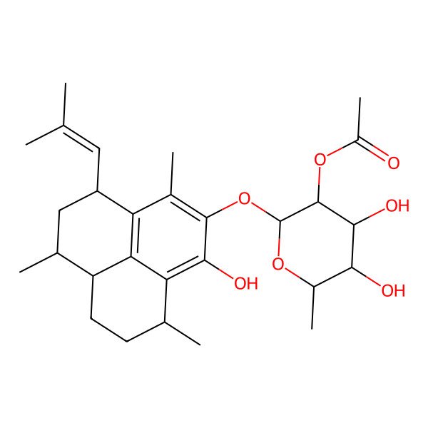 2D Structure of [4,5-dihydroxy-2-[[1-hydroxy-3,6,9-trimethyl-4-(2-methylprop-1-enyl)-5,6,6a,7,8,9-hexahydro-4H-phenalen-2-yl]oxy]-6-methyloxan-3-yl] acetate
