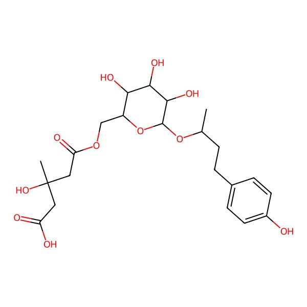 2D Structure of (3S)-3-hydroxy-3-methyl-5-oxo-5-[[(2R,3S,4S,5R,6S)-3,4,5-trihydroxy-6-[(2R)-4-(4-hydroxyphenyl)butan-2-yl]oxyoxan-2-yl]methoxy]pentanoic acid