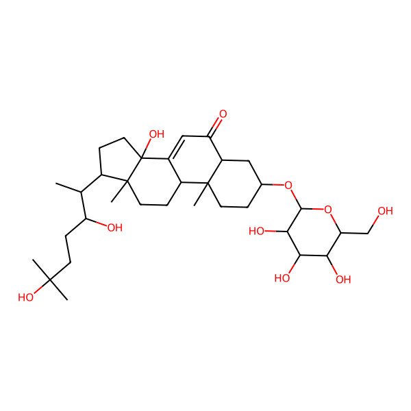 2D Structure of (3S,5R,9R,10R,13R,14S,17R)-17-[(2S,3R)-3,6-dihydroxy-6-methylheptan-2-yl]-14-hydroxy-10,13-dimethyl-3-[(2R,3R,4S,5S,6R)-3,4,5-trihydroxy-6-(hydroxymethyl)oxan-2-yl]oxy-2,3,4,5,9,11,12,15,16,17-decahydro-1H-cyclopenta[a]phenanthren-6-one