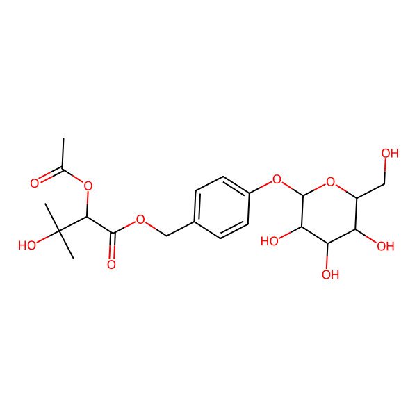 2D Structure of [4-[(2S,3R,4S,5S,6R)-3,4,5-trihydroxy-6-(hydroxymethyl)oxan-2-yl]oxyphenyl]methyl (2R)-2-acetyloxy-3-hydroxy-3-methylbutanoate