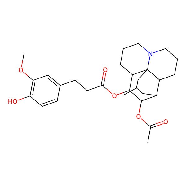 2D Structure of (12-Acetyloxy-15-methyl-6-azatetracyclo[8.6.0.01,6.02,13]hexadecan-11-yl) 3-(4-hydroxy-3-methoxyphenyl)propanoate