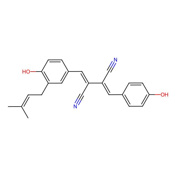 2D Structure of 2-[[4-Hydroxy-3-(3-methylbut-2-enyl)phenyl]methylidene]-3-[(4-hydroxyphenyl)methylidene]butanedinitrile