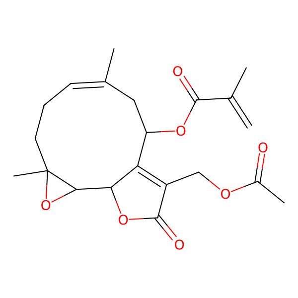 2D Structure of [(1R,2R,4R,7E,10S)-12-(acetyloxymethyl)-4,8-dimethyl-13-oxo-3,14-dioxatricyclo[9.3.0.02,4]tetradeca-7,11-dien-10-yl] 2-methylprop-2-enoate