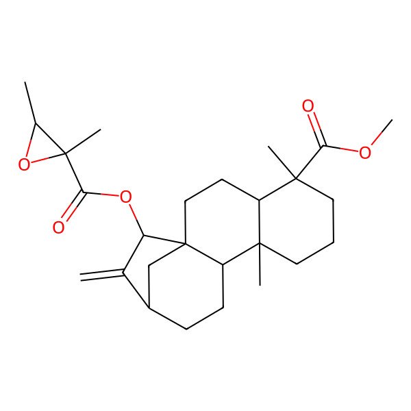 2D Structure of (5-Methoxycarbonyl-5,9-dimethyl-14-methylidene-15-tetracyclo[11.2.1.01,10.04,9]hexadecanyl) 2,3-dimethyloxirane-2-carboxylate