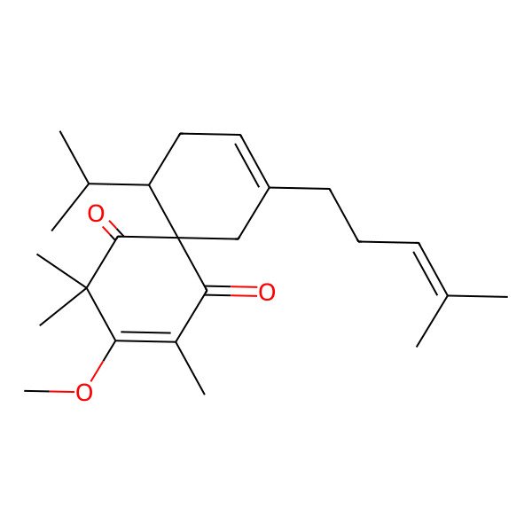 2D Structure of (6R,11S)-3-methoxy-2,4,4-trimethyl-8-(4-methylpent-3-enyl)-11-propan-2-ylspiro[5.5]undeca-2,8-diene-1,5-dione