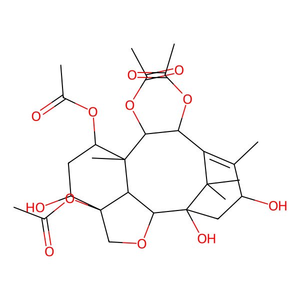 2D Structure of (7,8,13-Triacetyloxy-2,4,12-trihydroxy-5,9,17,17-tetramethyl-15-oxatetracyclo[7.6.1.12,6.013,16]heptadec-5-en-10-yl) acetate