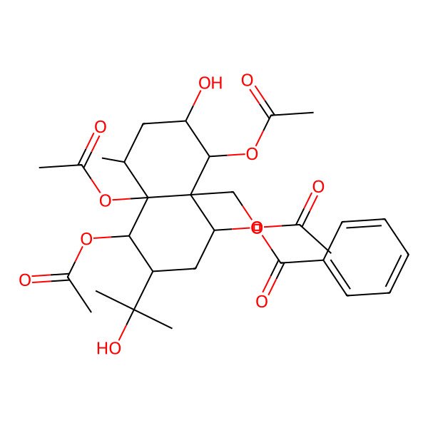 2D Structure of [4,4a,8-Triacetyloxy-8a-(acetyloxymethyl)-7-hydroxy-3-(2-hydroxypropan-2-yl)-5-methyl-1,2,3,4,5,6,7,8-octahydronaphthalen-1-yl] benzoate