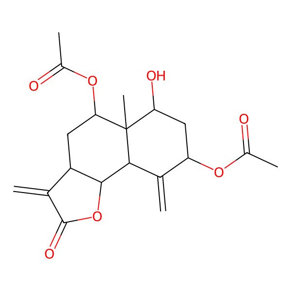 2D Structure of (5-Acetyloxy-6-hydroxy-5a-methyl-3,9-dimethylidene-2-oxo-3a,4,5,6,7,8,9a,9b-octahydrobenzo[g][1]benzofuran-8-yl) acetate