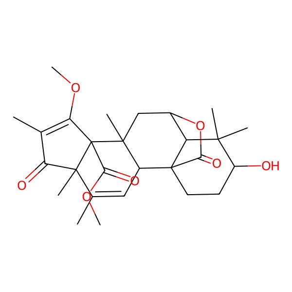 2D Structure of Methyl 15-hydroxy-8-methoxy-4,5,7,10,14,14-hexamethyl-6,18-dioxo-19-oxapentacyclo[10.5.2.01,13.02,10.05,9]nonadeca-3,7-diene-9-carboxylate