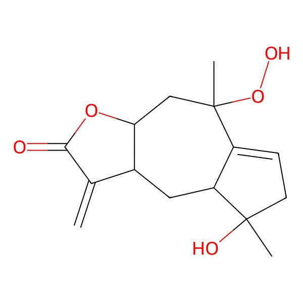 2D Structure of (3aR,5S,8R,8aS,9aR)-5-hydroperoxy-8-hydroxy-5,8-dimethyl-1-methylidene-3a,4,7,8a,9,9a-hexahydroazuleno[6,5-b]furan-2-one