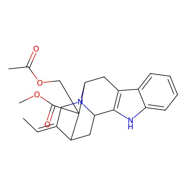 2D Structure of methyl (1S,14S,15Z)-13-(acetyloxymethyl)-15-ethylidene-3,17-diazapentacyclo[12.3.1.02,10.04,9.012,17]octadeca-2(10),4,6,8-tetraene-13-carboxylate
