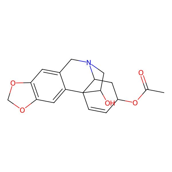 2D Structure of (18-Hydroxy-5,7-dioxa-12-azapentacyclo[10.5.2.01,13.02,10.04,8]nonadeca-2,4(8),9,16-tetraen-15-yl) acetate