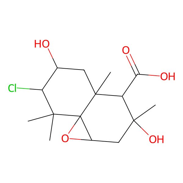 2D Structure of (1aS,3R,4R,4aR,6S,7R,8aS)-7-Chloro-3,6-dihydroxy-3,4a,8,8-tetramethyl-octahydro-1aH-naphtho[1-b]oxirene-4-carboxylic acid