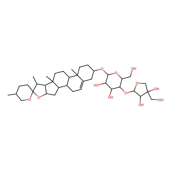 2D Structure of (2R,3R,4S,5S,6R)-5-[(2S,3R,4R)-3,4-dihydroxy-4-(hydroxymethyl)oxolan-2-yl]oxy-6-(hydroxymethyl)-2-[(1S,2S,4S,5'R,6R,7S,8R,9S,12S,13R,16S)-5',7,9,13-tetramethylspiro[5-oxapentacyclo[10.8.0.02,9.04,8.013,18]icos-18-ene-6,2'-oxane]-16-yl]oxyoxane-3,4-diol