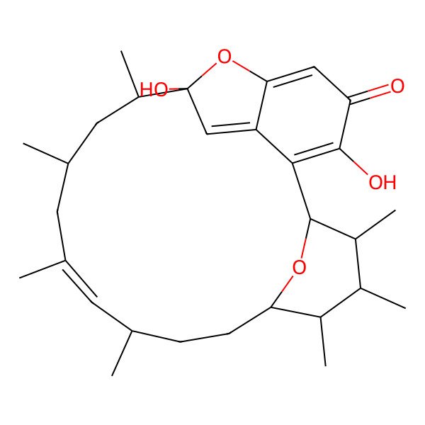2D Structure of 3,9-Dihydroxy-10,12,14,16,20,21,22-heptamethyl-23,24-dioxatetracyclo[17.3.1.16,9.02,7]tetracosa-2,5,7,14-tetraen-4-one