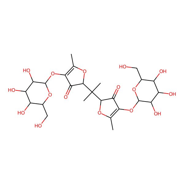 2D Structure of 5-methyl-2-[2-[5-methyl-3-oxo-4-[(2S,3R,4S,5S,6R)-3,4,5-trihydroxy-6-(hydroxymethyl)oxan-2-yl]oxyfuran-2-yl]propan-2-yl]-4-[(2S,3R,4S,5S,6R)-3,4,5-trihydroxy-6-(hydroxymethyl)oxan-2-yl]oxyfuran-3-one