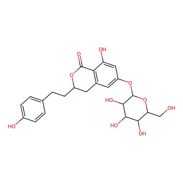 2D Structure of 8-Hydroxy-3-[2-(4-hydroxyphenyl)ethyl]-6-[3,4,5-trihydroxy-6-(hydroxymethyl)oxan-2-yl]oxy-3,4-dihydroisochromen-1-one