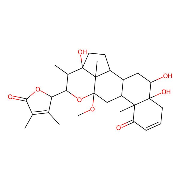 2D Structure of (1S,2S,4R,5R,10R,11S,13S,15R,16R,17R,20S)-15-[(2S)-3,4-dimethyl-5-oxo-2H-furan-2-yl]-4,5,17-trihydroxy-13-methoxy-10,16,20-trimethyl-14-oxapentacyclo[11.6.1.02,11.05,10.017,20]icos-7-en-9-one