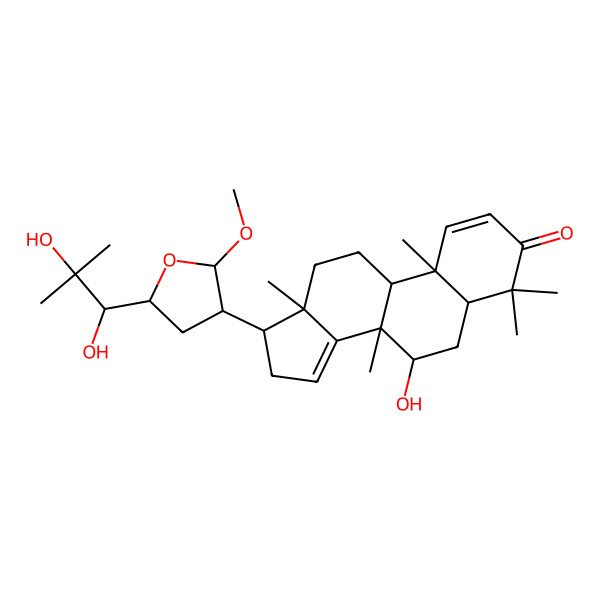 2D Structure of 17-[5-(1,2-Dihydroxy-2-methylpropyl)-2-methoxyoxolan-3-yl]-7-hydroxy-4,4,8,10,13-pentamethyl-5,6,7,9,11,12,16,17-octahydrocyclopenta[a]phenanthren-3-one