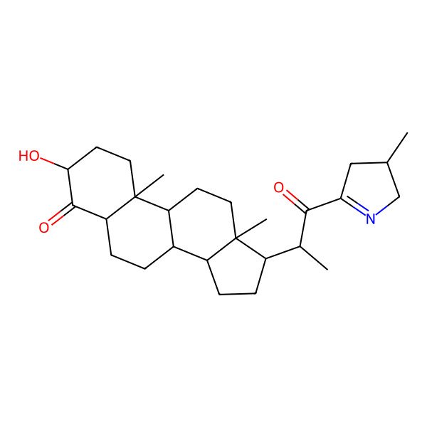 2D Structure of 3-hydroxy-10,13-dimethyl-17-[1-(3-methyl-3,4-dihydro-2H-pyrrol-5-yl)-1-oxopropan-2-yl]-1,2,3,5,6,7,8,9,11,12,14,15,16,17-tetradecahydrocyclopenta[a]phenanthren-4-one