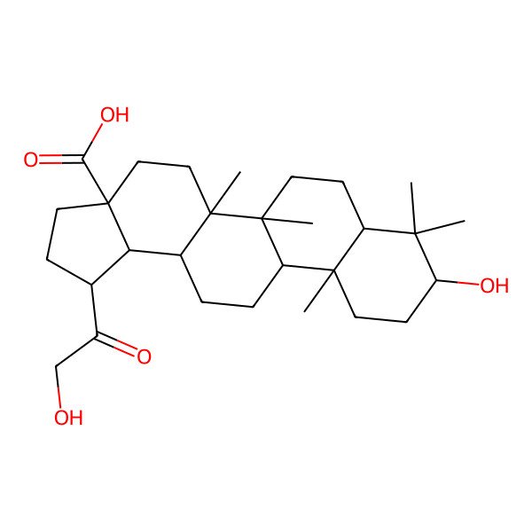 2D Structure of 9-Hydroxy-1-(2-hydroxyacetyl)-5a,5b,8,8,11a-pentamethyl-1,2,3,4,5,6,7,7a,9,10,11,11b,12,13,13a,13b-hexadecahydrocyclopenta[a]chrysene-3a-carboxylic acid