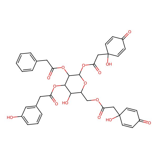2D Structure of [5-Hydroxy-2-[2-(1-hydroxy-4-oxocyclohexa-2,5-dien-1-yl)acetyl]oxy-6-[[2-(1-hydroxy-4-oxocyclohexa-2,5-dien-1-yl)acetyl]oxymethyl]-4-[2-(3-hydroxyphenyl)acetyl]oxyoxan-3-yl] 2-phenylacetate