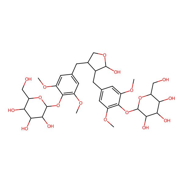 2D Structure of (2S,3R,4S,5S,6R)-2-[4-[[(3S,4S,5S)-4-[[3,5-dimethoxy-4-[(2S,3R,4S,5S,6R)-3,4,5-trihydroxy-6-(hydroxymethyl)oxan-2-yl]oxyphenyl]methyl]-5-hydroxyoxolan-3-yl]methyl]-2,6-dimethoxyphenoxy]-6-(hydroxymethyl)oxane-3,4,5-triol