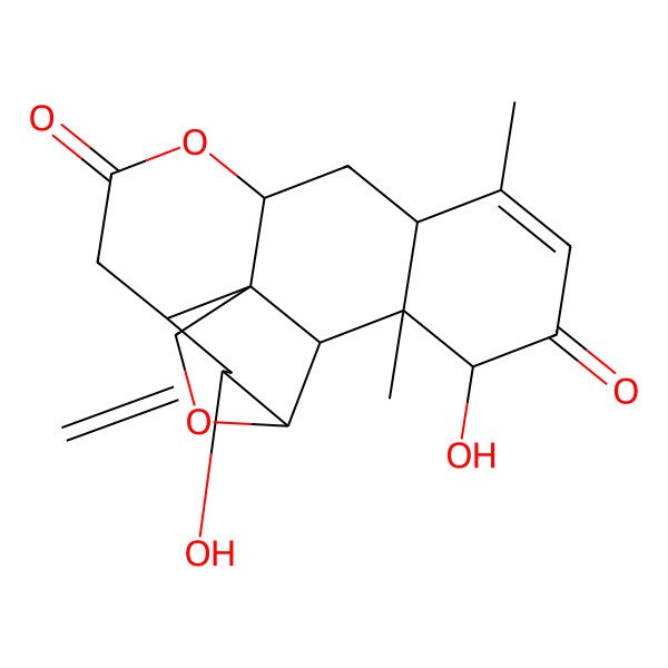 2D Structure of 5,17-Dihydroxy-14,18-dimethyl-6-methylidene-3,10-dioxapentacyclo[9.8.0.01,7.04,19.013,18]nonadec-14-ene-9,16-dione