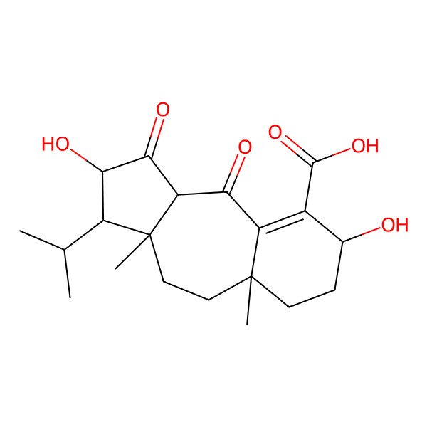 2D Structure of 2,8-Dihydroxy-3a,5a-dimethyl-1,10-dioxo-3-propan-2-yl-2,3,4,5,6,7,8,10a-octahydrobenzo[f]azulene-9-carboxylic acid