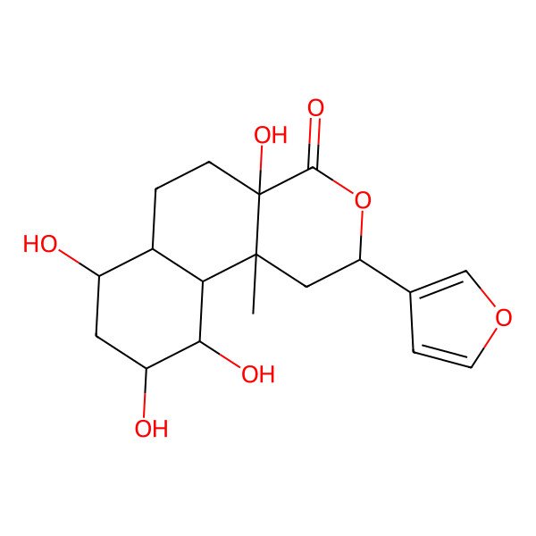 2D Structure of (2R,4aR,6aR,7S,9R,10S,10aS,10bR)-2-(furan-3-yl)-4a,7,9,10-tetrahydroxy-10b-methyl-1,2,5,6,6a,7,8,9,10,10a-decahydrobenzo[f]isochromen-4-one