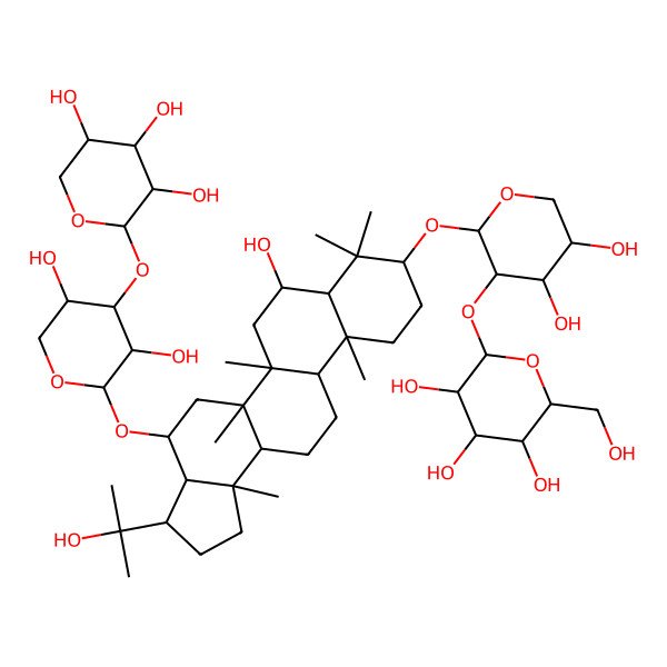2D Structure of (2S,3R,4S,5S,6R)-2-[(2S,3R,4S,5S)-2-[[(3S,3aS,4S,5aR,5bR,7S,7aR,9S,11aR,11bR,13aR,13bR)-4-[(2S,3R,4S,5S)-3,5-dihydroxy-4-[(2S,3R,4S,5R)-3,4,5-trihydroxyoxan-2-yl]oxyoxan-2-yl]oxy-7-hydroxy-3-(2-hydroxypropan-2-yl)-5a,5b,8,8,11a,13b-hexamethyl-1,2,3,3a,4,5,6,7,7a,9,10,11,11b,12,13,13a-hexadecahydrocyclopenta[a]chrysen-9-yl]oxy]-4,5-dihydroxyoxan-3-yl]oxy-6-(hydroxymethyl)oxane-3,4,5-triol