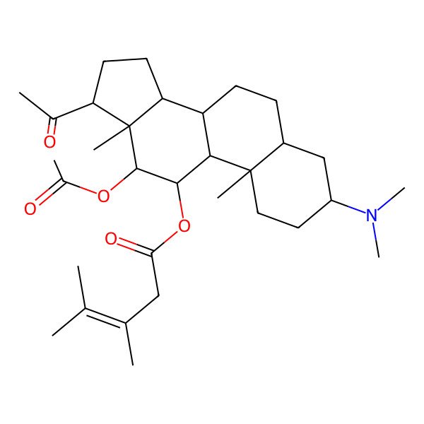 2D Structure of [(3S,5R,8S,9S,10S,11S,12S,13S,14S,17S)-17-acetyl-12-acetyloxy-3-(dimethylamino)-10,13-dimethyl-2,3,4,5,6,7,8,9,11,12,14,15,16,17-tetradecahydro-1H-cyclopenta[a]phenanthren-11-yl] 3,4-dimethylpent-3-enoate